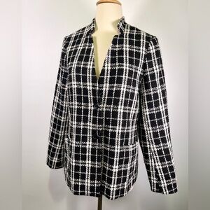 Banana Republic Black White Tweed Jacket Bouclé Plaid Medium Business Office